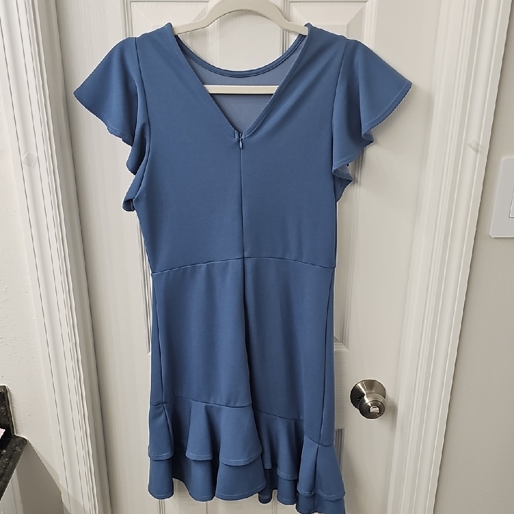 Blue Ruffle Sleeve Dress - Picture 2 of 2
